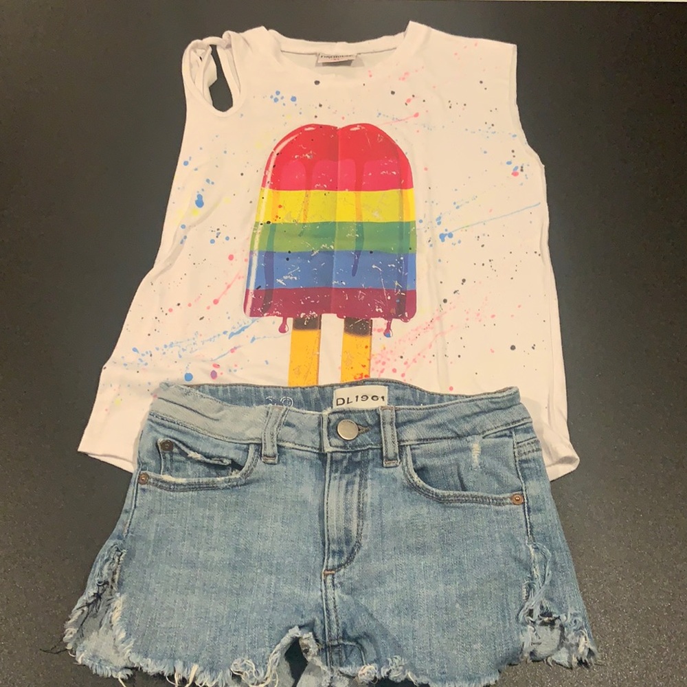 Girls Muscle Tee and Jean shorts
